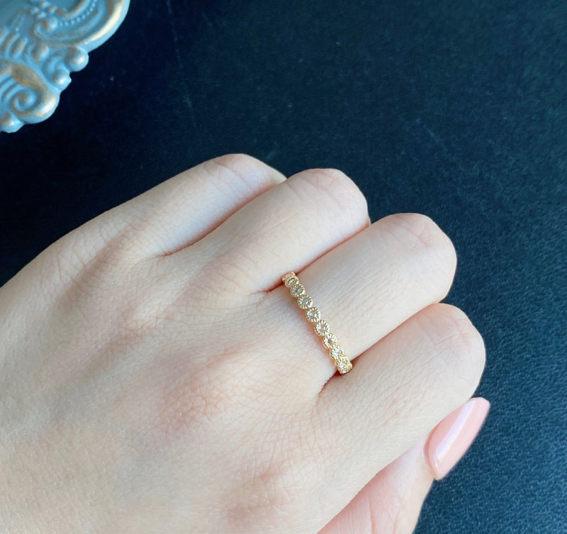 【ローズカット】天然ダイヤモンド ハーフエタニティリング