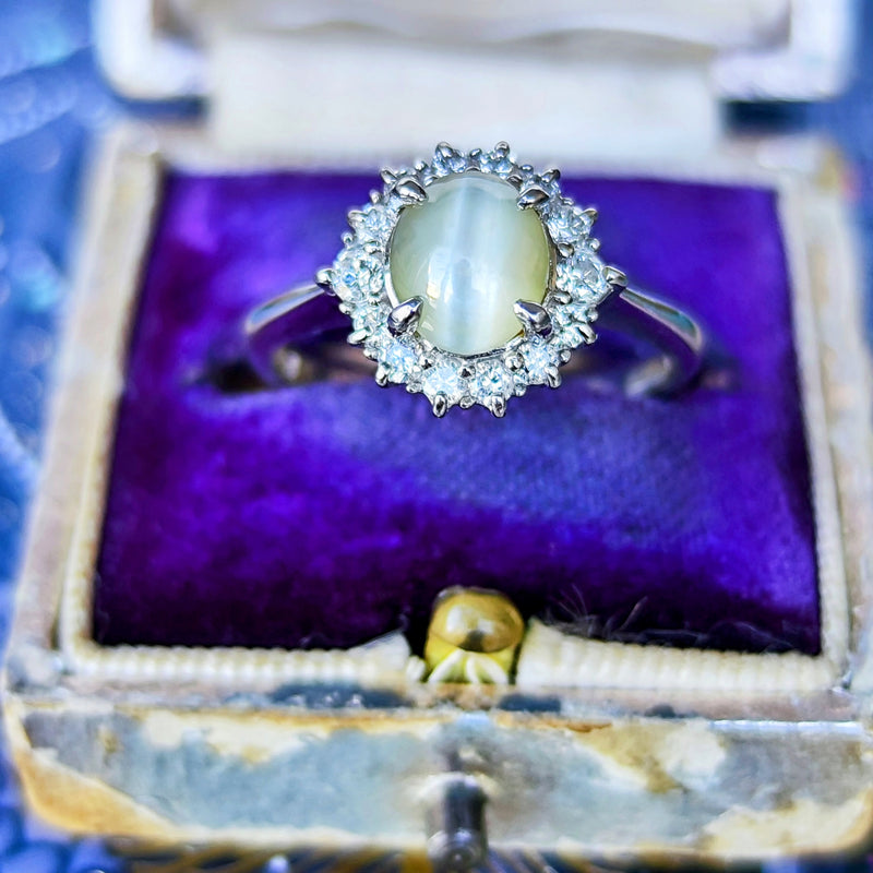 【三越百貨店】天然クリソベリルキャッツアイ 天然ダイヤモンド リング