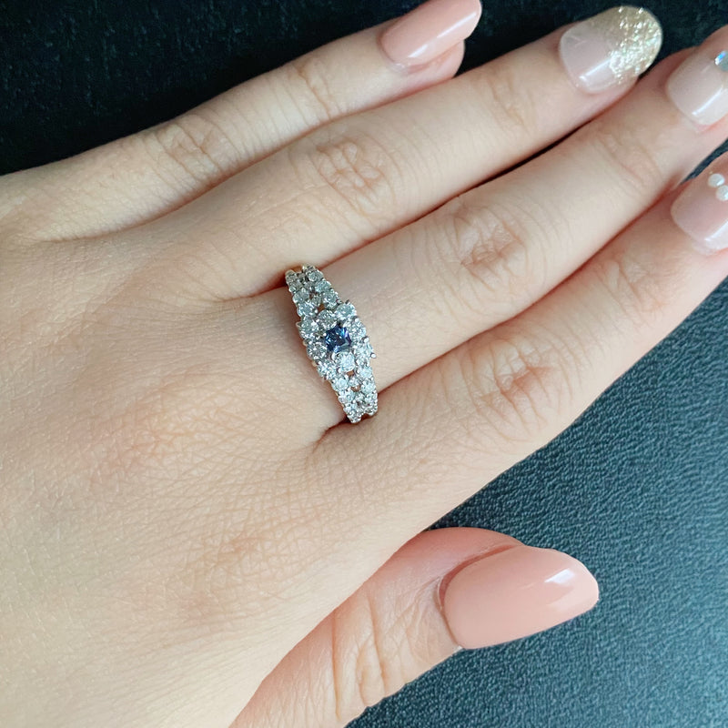 【再出品】天然アレキサンドライト プリンセスカット 天然ダイヤモンド リング