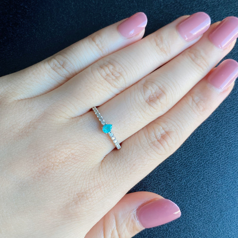 天然パライバトルマリン ペアシェイプ 天然ダイヤモンド リング