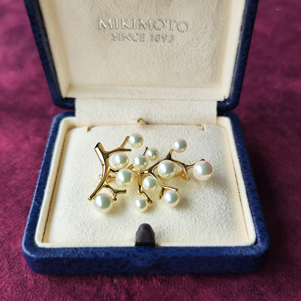 MIKIMOTO ミキモト 幸福の木 あこや真珠 18金ブローチ