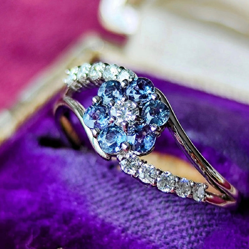 天然アレキサンドライト 天然ダイヤモンド フラワーモチーフ リング