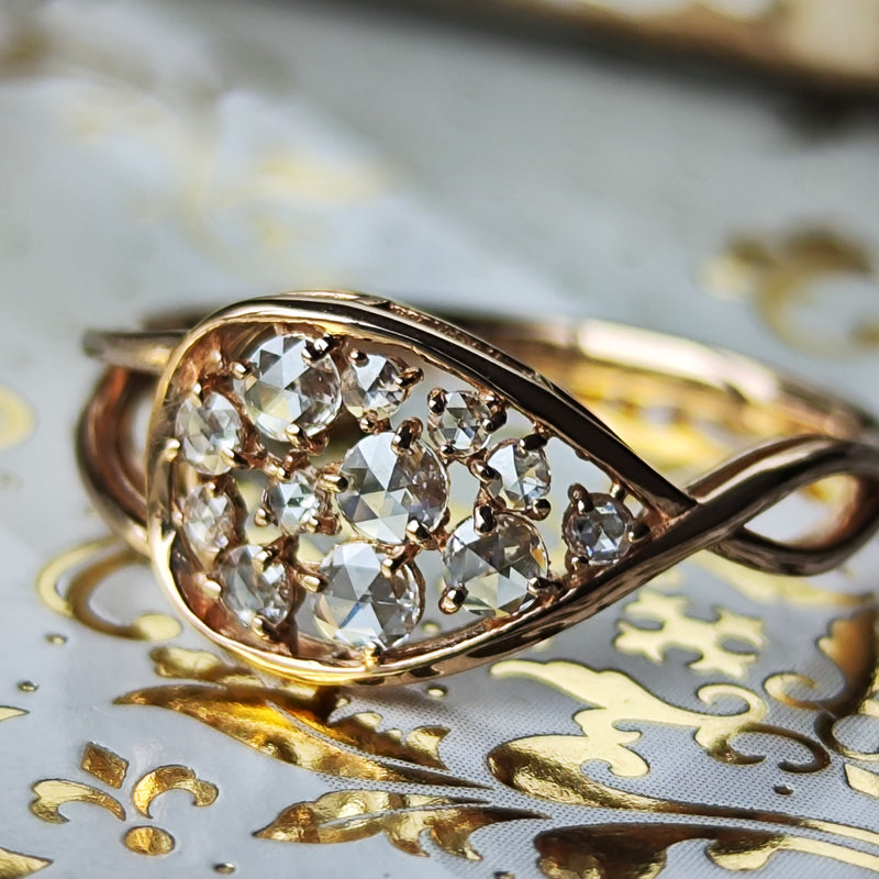 【ローズカット】天然ダイヤモンド 18金PG リング