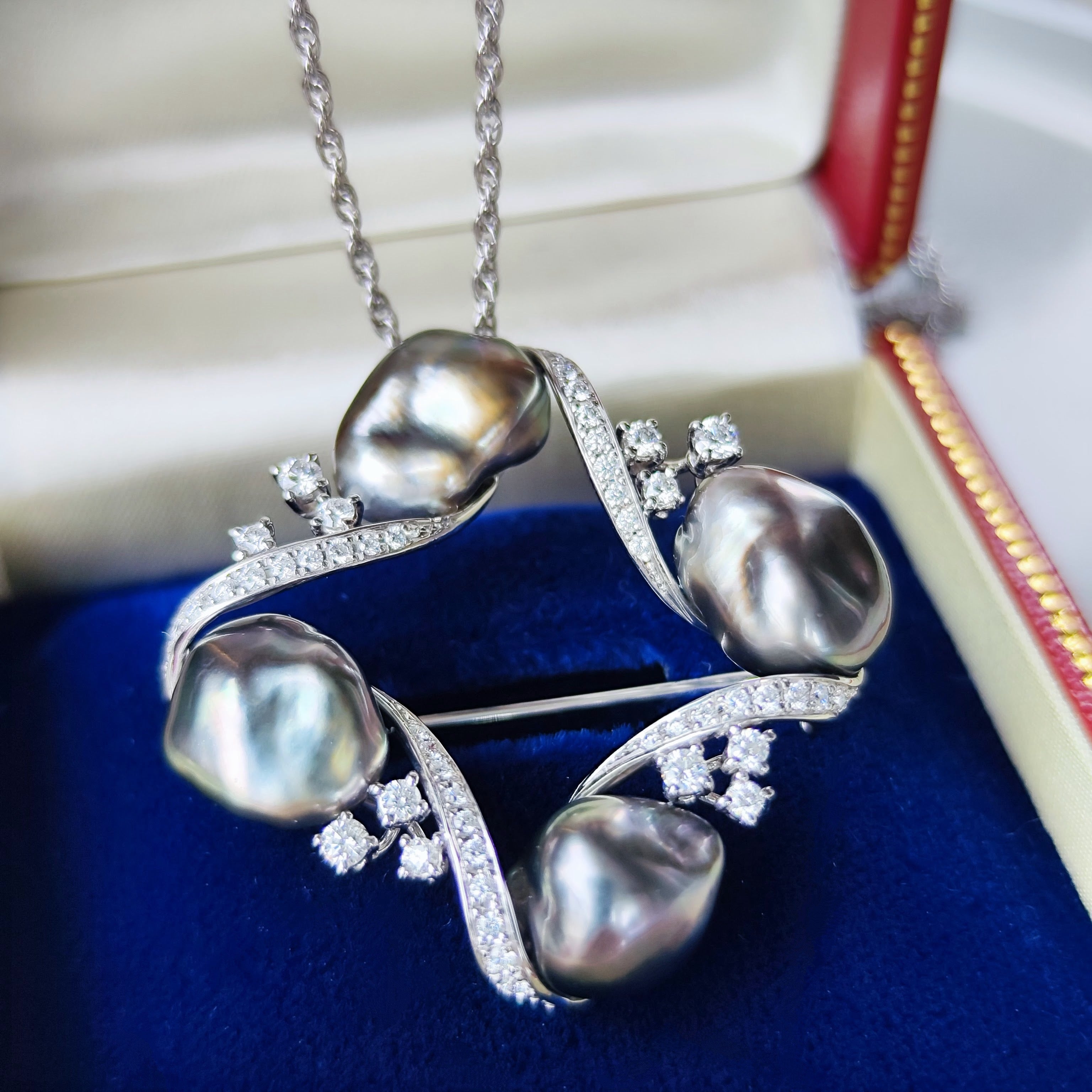 MIKIMOTO ミキモト 黒蝶真珠 ダイヤモンド ブローチ兼 ネックレス