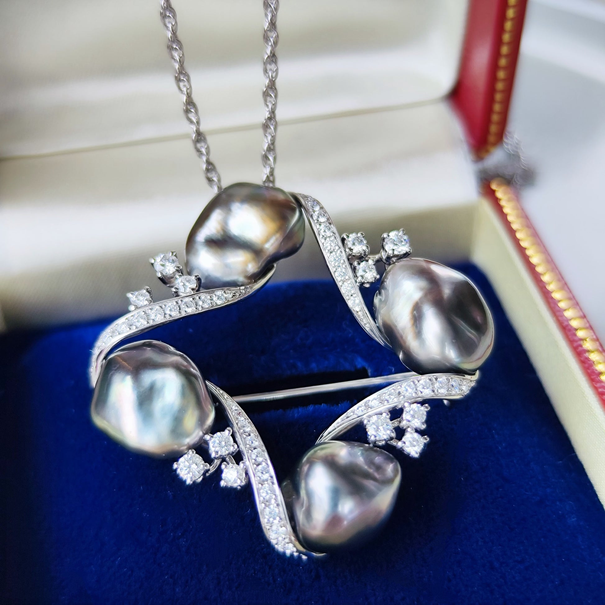 MIKIMOTO ミキモト 黒蝶真珠 ダイヤモンド ブローチ兼 ネックレス