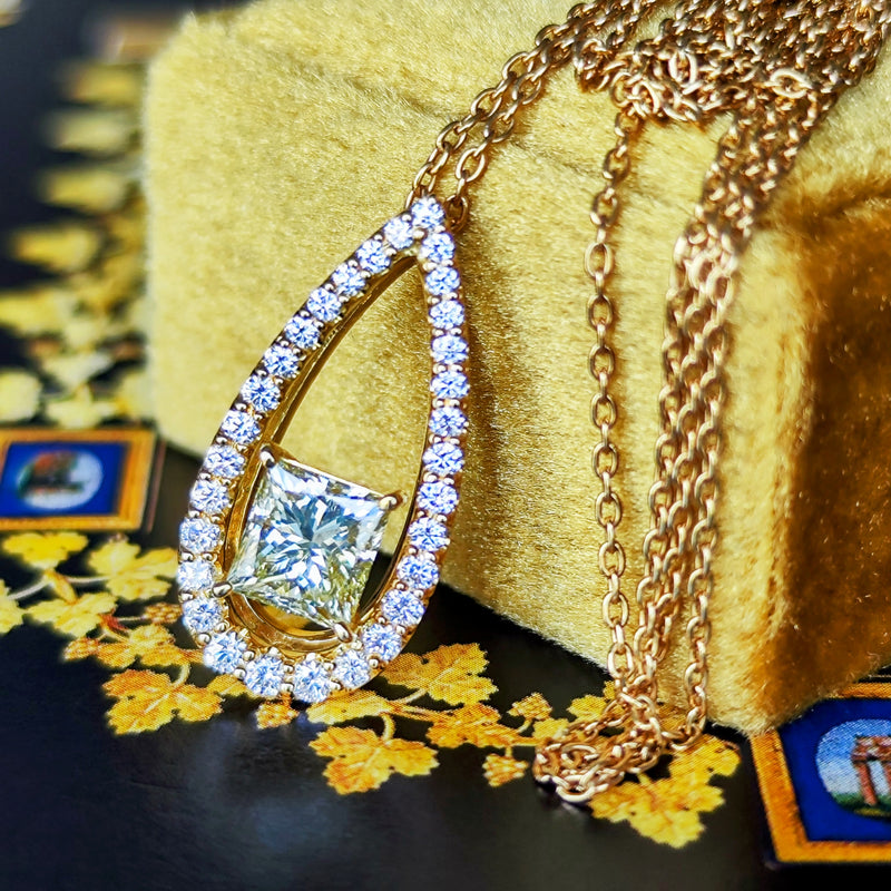 天然ダイヤモンド プリンセスカット ネックレス