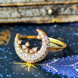 天然ダイヤモンド 月のモチーフ 18金リング