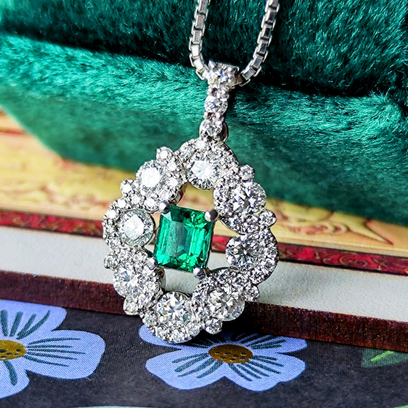 【ノンオイル コロンビア産】天然エメラルド 天然ダイヤモンド ネックレス