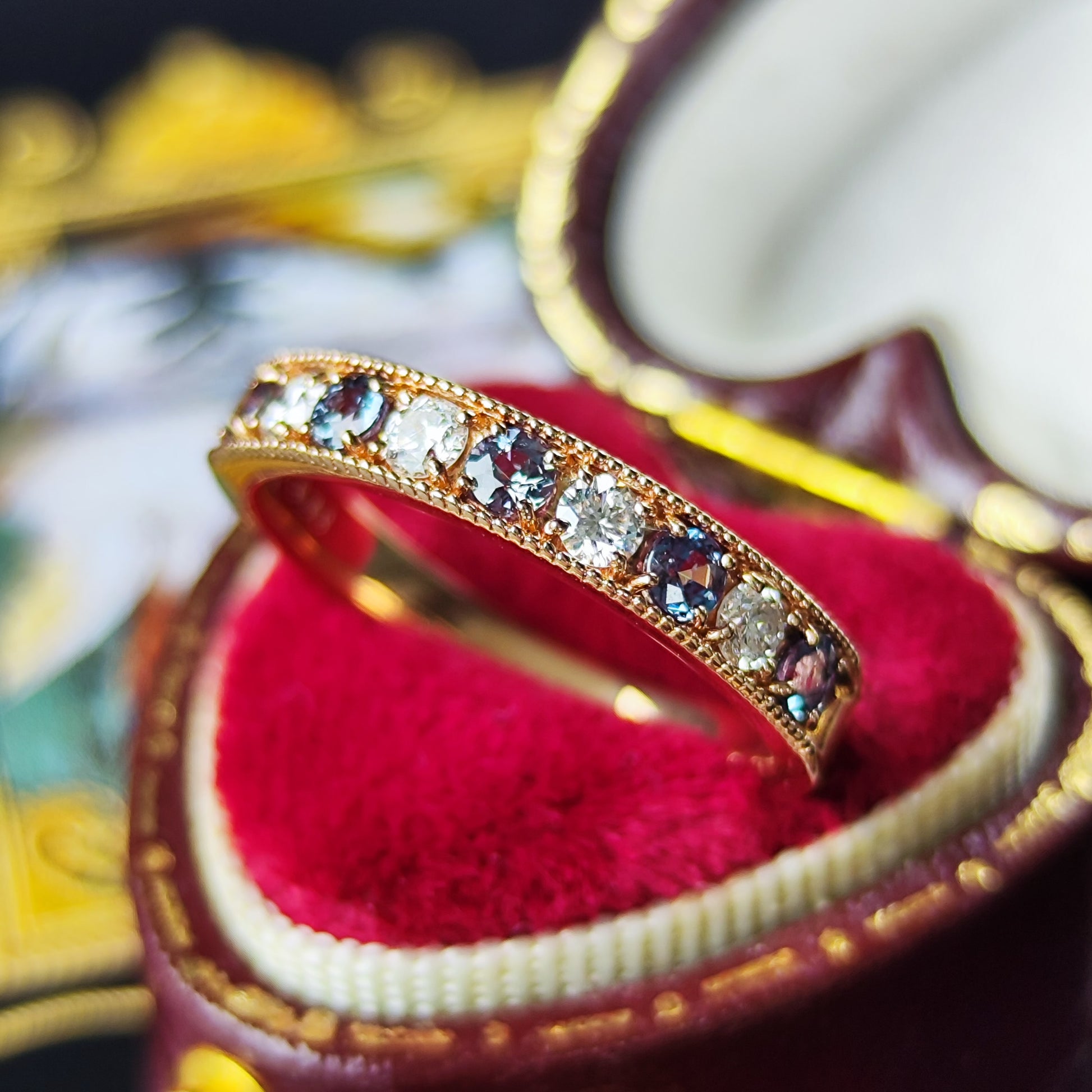 天然アレキサンドライト 0.31ct 天然ダイヤモンド リング