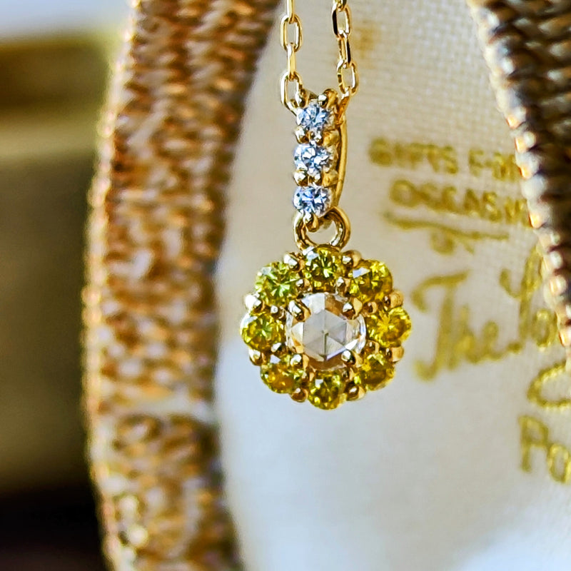 【ローズカット】天然ダイヤモンド イエローダイヤモンド 18金ネックレス