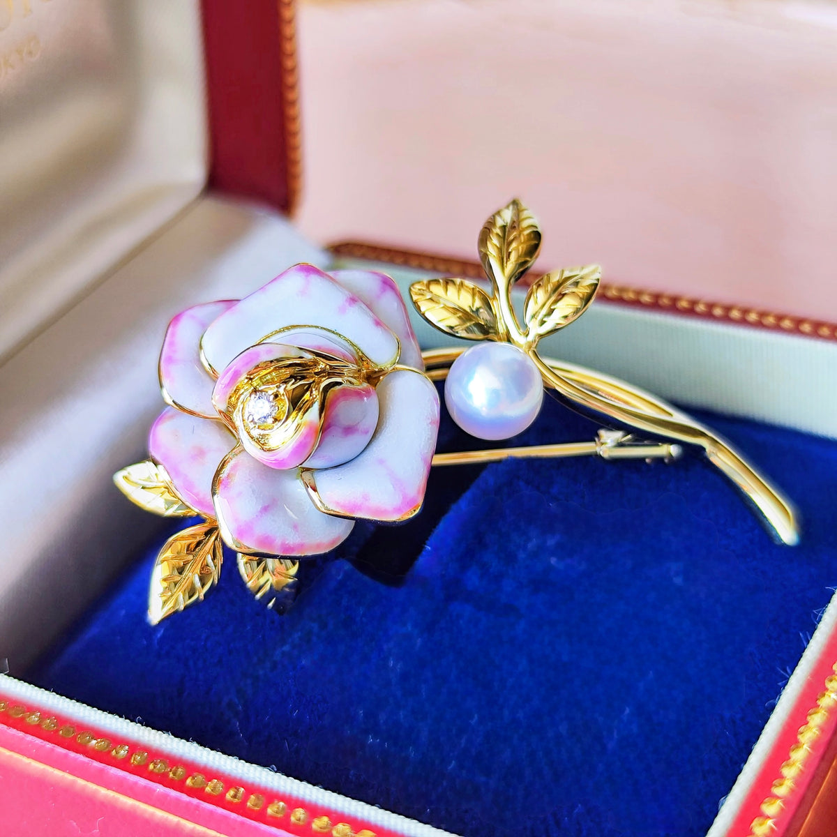 MIKIMOTO ミキモト プリンセスグレースコレクション あこや真珠 ダイヤモンド ブローチ 18金