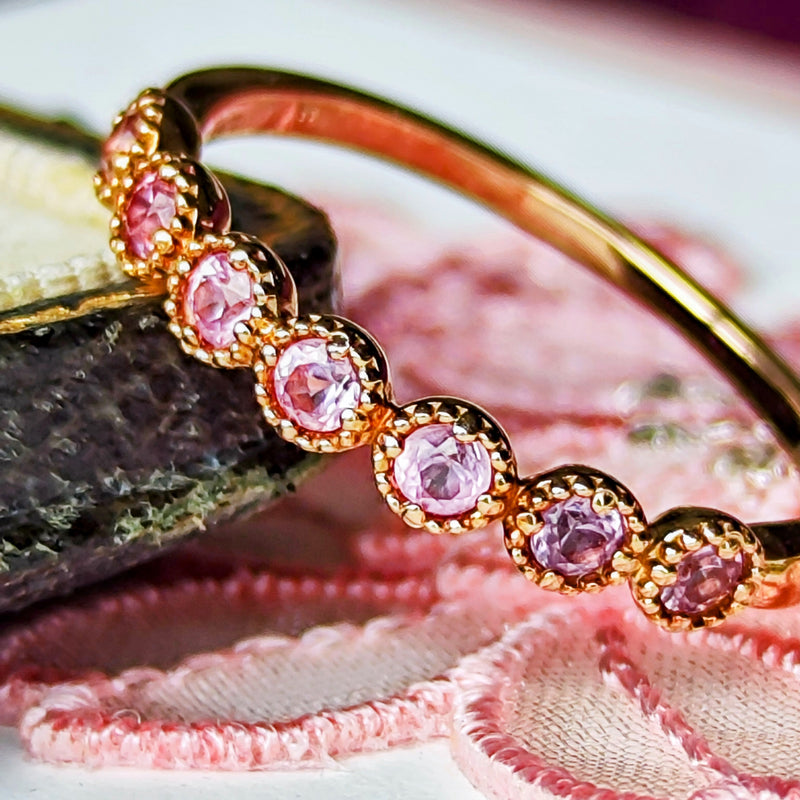 天然パパラチアサファイア ハーフエタニィリング