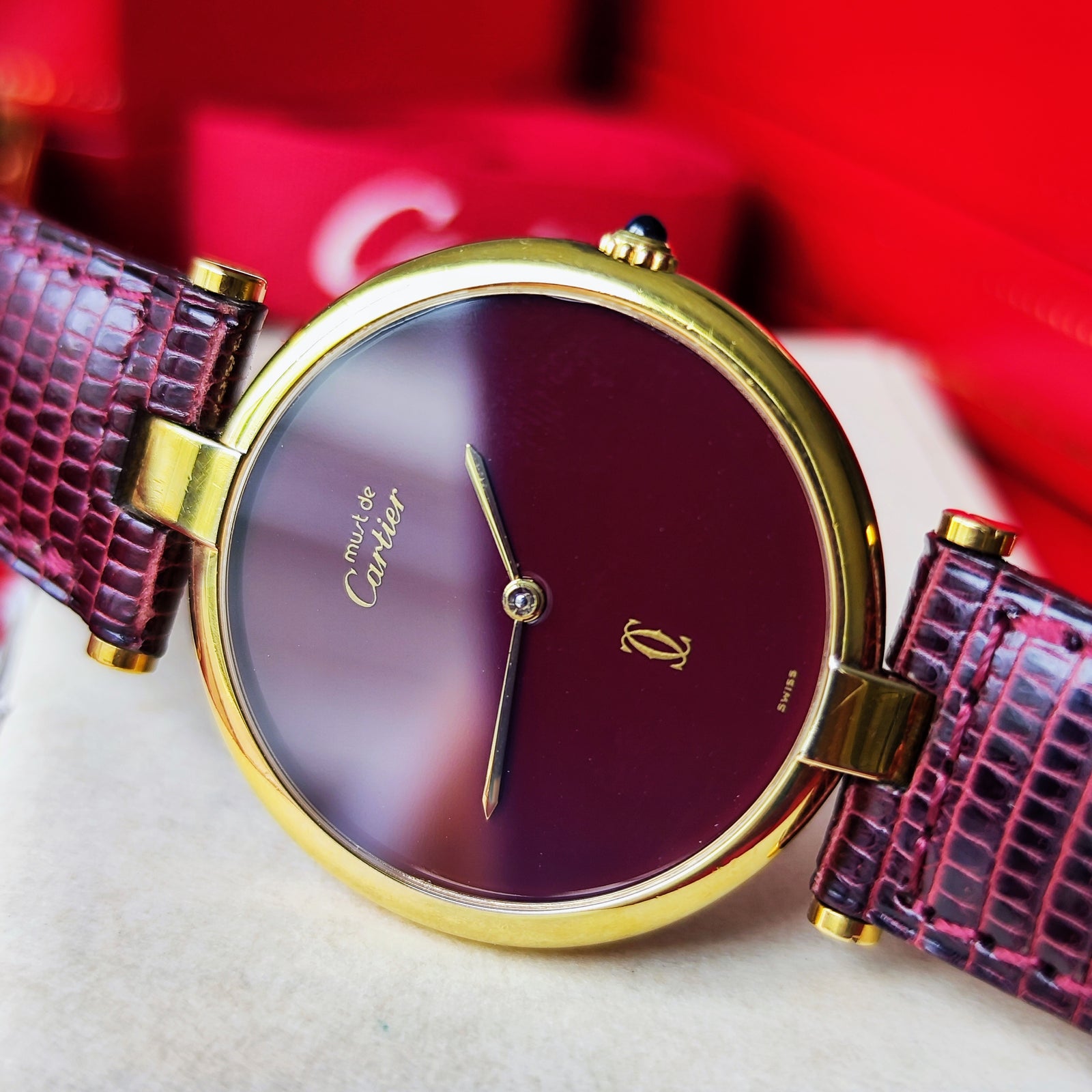 ボーイズサイズ】Cartierカルティエ ヴァンドーム LM ボルドー文字盤