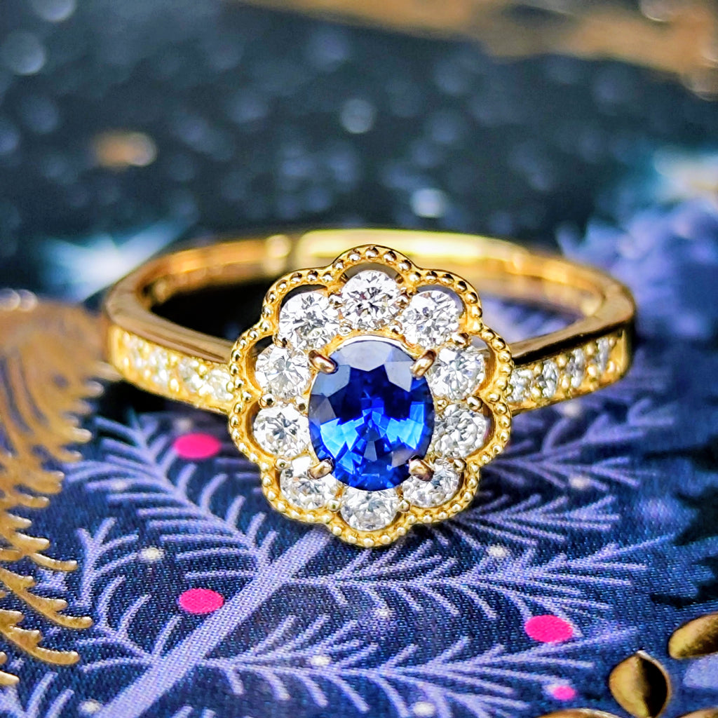 【コーンフラワー】天然サファイア 0.48ct 天然ダイヤモンド 18金リング