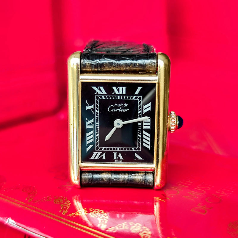 【OH済み】Cartier カルティエ マストタンク ブラックローマンオニキス 手巻き腕時計