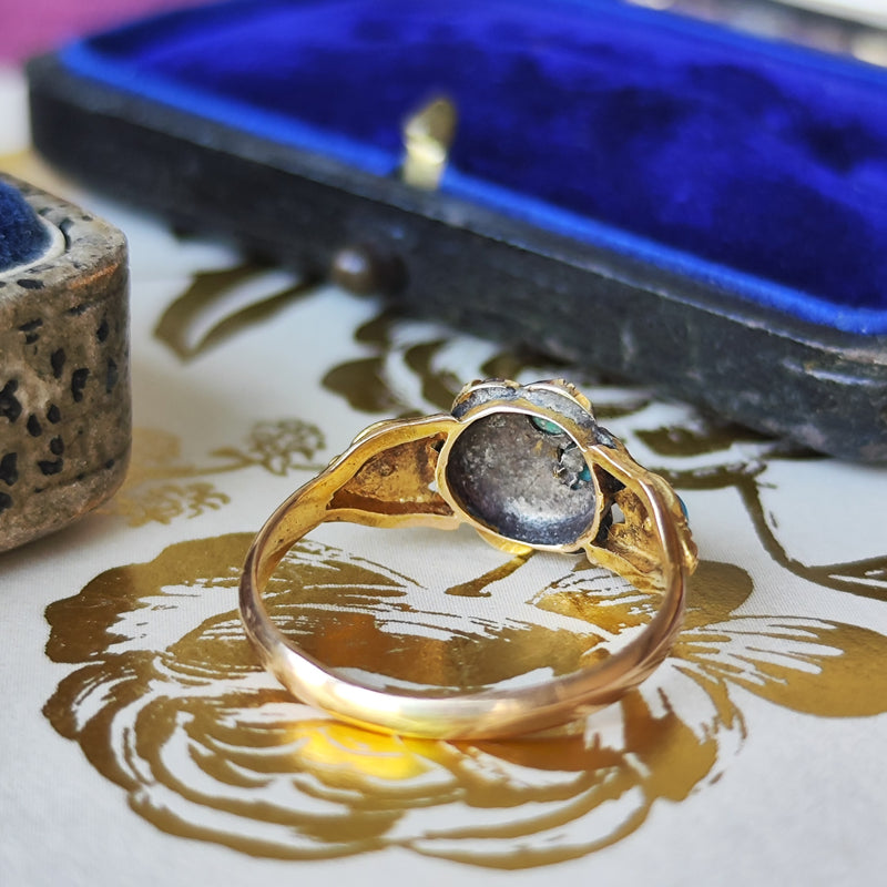 【イギリスアンティーク】トルコ石 天然ローズカットダイヤモンド センチメンタルジュエリー