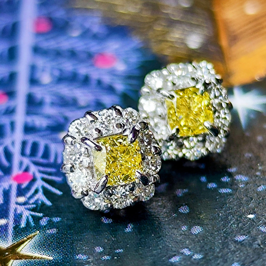 【イエローダイヤ】FANCY INTENSE YELLOW SI1 プラチナピアス