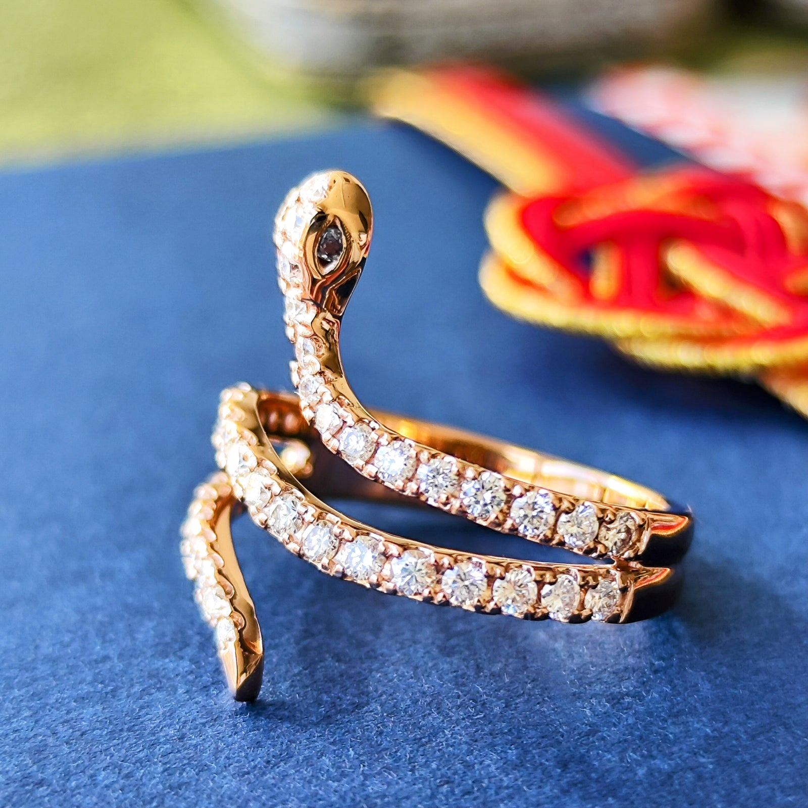 スネークリング】天然アレキサンドライト 天然ダイヤモンド 18金PG