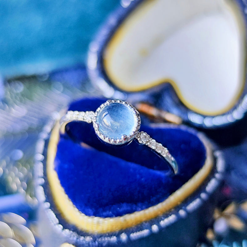 天然アクアマリンキャッツアイ 天然ダイヤモンド プラチナリング