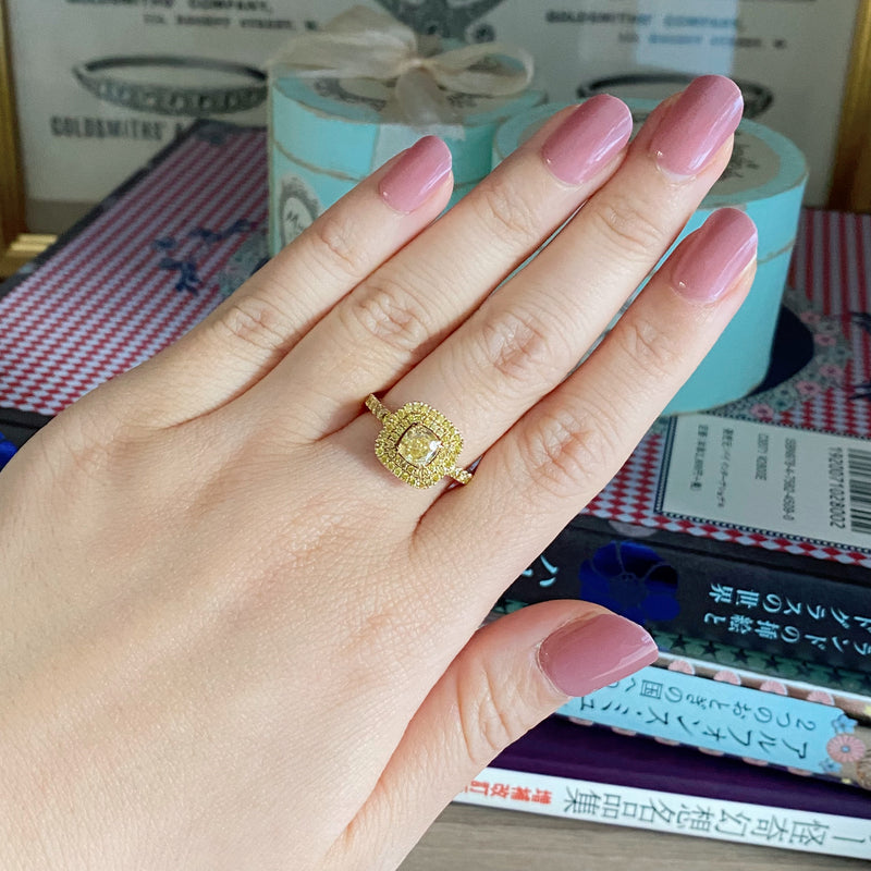 【イエローダイヤ】FANCY INTENSE YELLOW 1.01ct VS-2 リング GIA