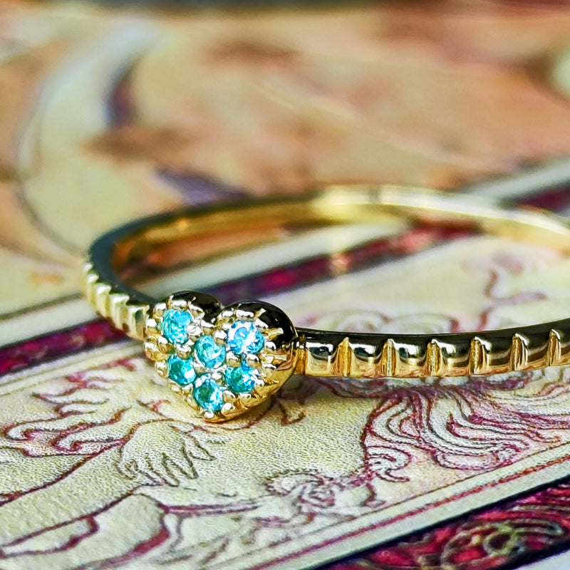 天然パライバトルマリン ハートモチーフ 18金リング