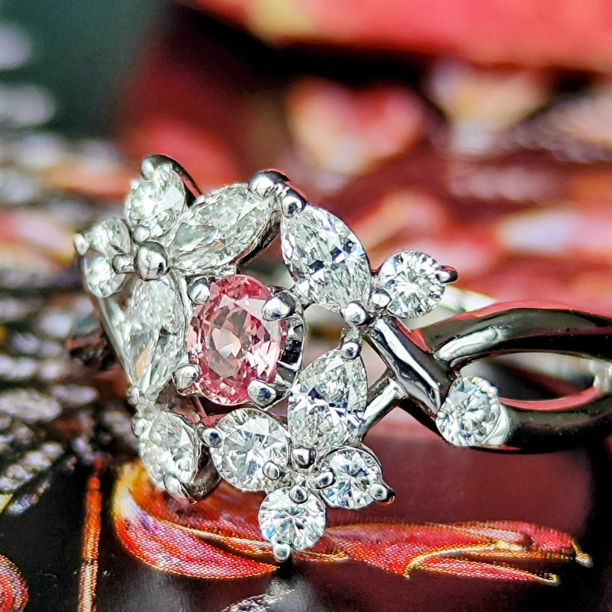 天然パパラチアサファイア 天然ダイヤモンド 18金WG