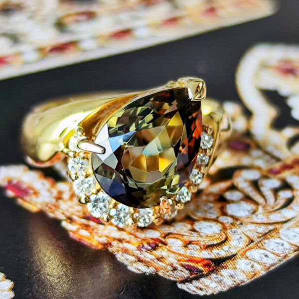 天然アンダリュサイト 3.44ct 天然ダイヤモンド リング