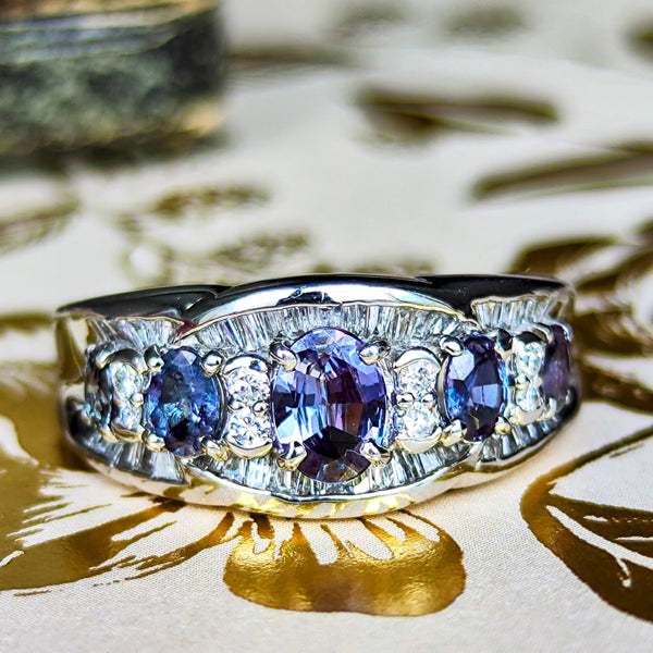 天然アレキサンドライト 0.97ct 天然ダイヤモンド リング