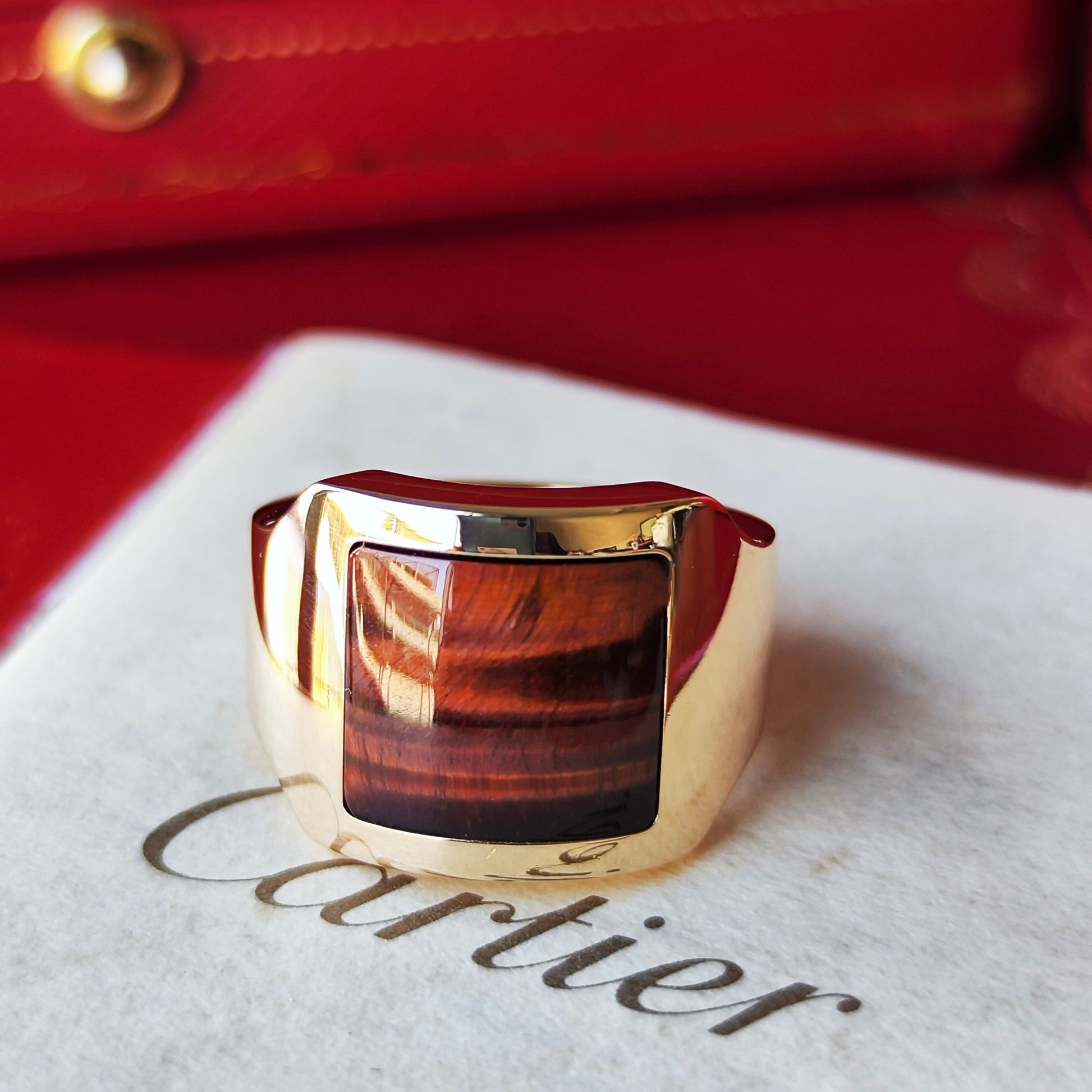 【Vintage Cartier】カルティエ サントス デュモン タイガーアイ 18金PG 10号 リング