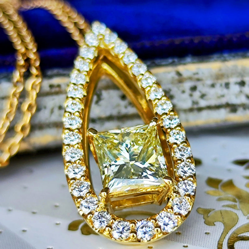 天然ダイヤモンド プリンセスカット ネックレス