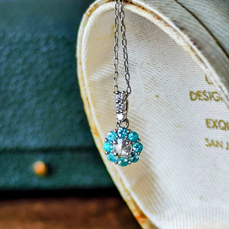 【ローズカット】天然ダイヤモンド 天然パライバトルマリン ネックレス