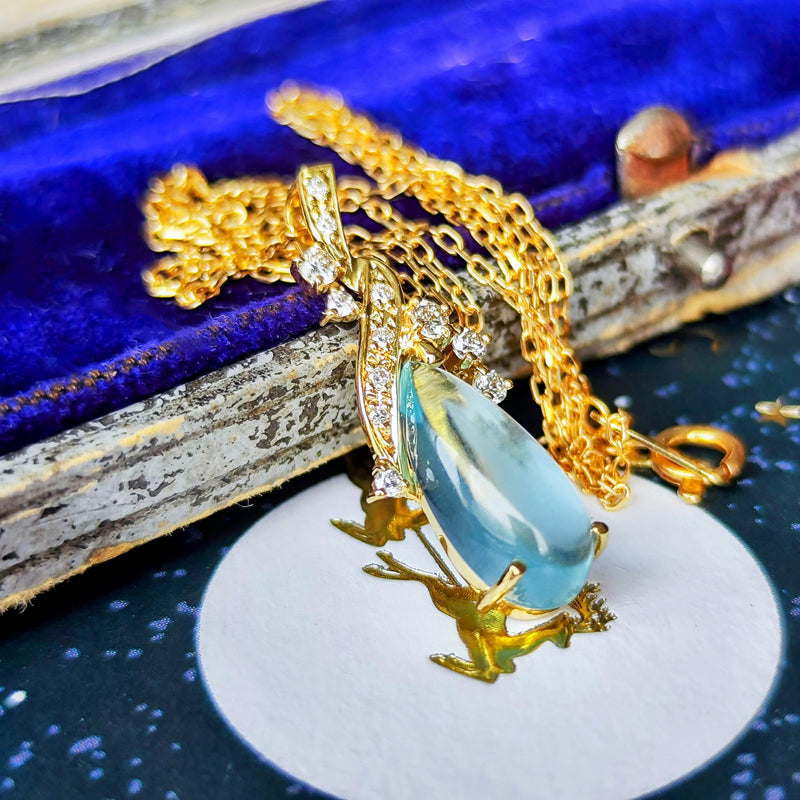 天然アクアマリンキャッツアイ 天然ダイヤモンド ネックレス