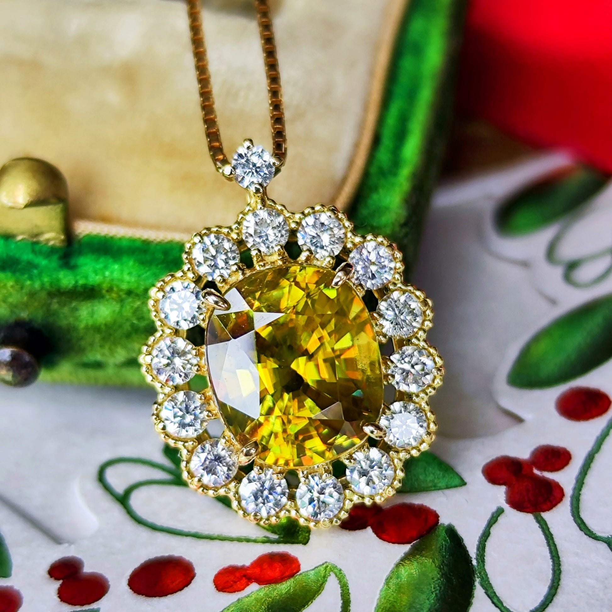 【大粒 3.22ct】天然スフェーン 天然ダイヤモンド ネックレス