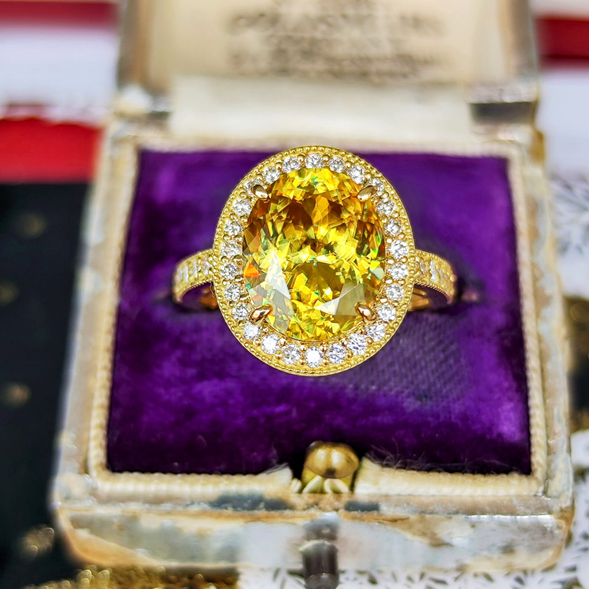 【大粒 4.67ct】天然スフェーン 天然ダイヤモンド リング