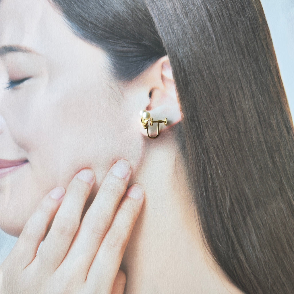 MIKIMOTO ミキモト あこや真珠 和彫り ヴィンテージイヤリング