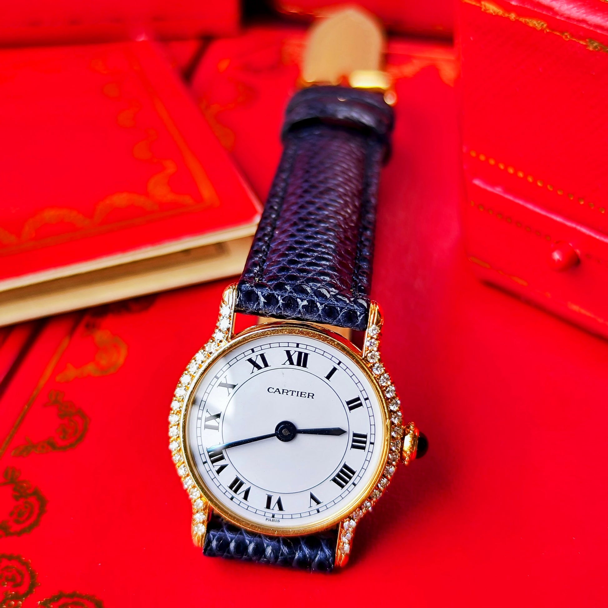 【OH済み】Cartier カルティエ Riviera 
リヴィエラ 金無垢 純正ダイヤ Paris表記 手巻き腕時計