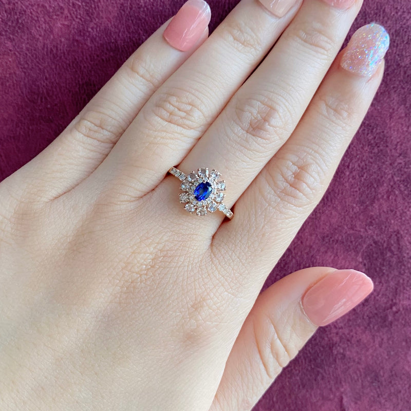 【ロイヤルブルー】スリランカ産 天然サファイア 天然ローズカットダイヤモンド GIA