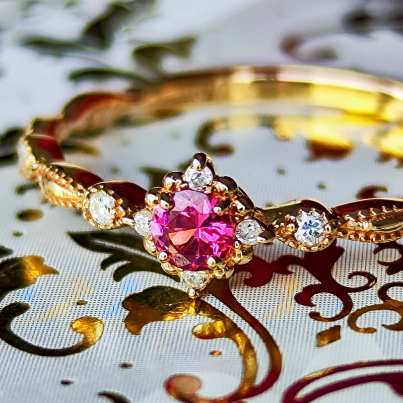 【ホットスピネル】天然ピンクスピネル 天然ダイヤモンド 18金リング