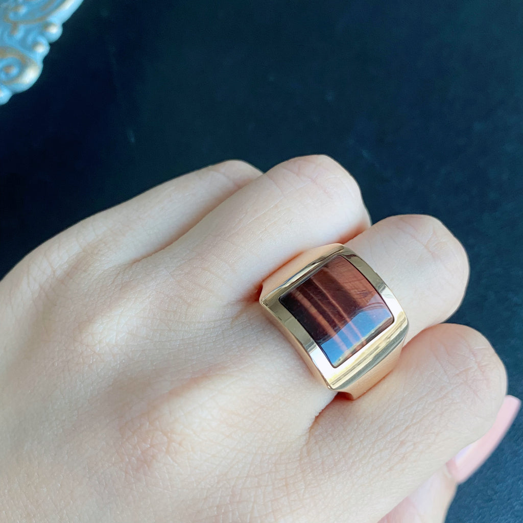 【Vintage Cartier】カルティエ サントス デュモン タイガーアイ 18金PG 10号 リング