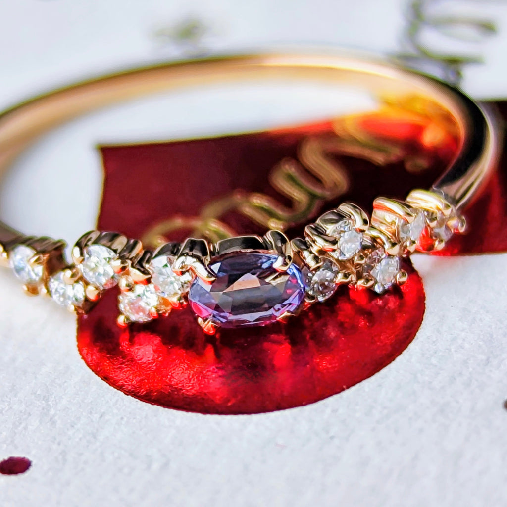天然アレキサンドライト 0.14ct 天然ダイヤモンド リング