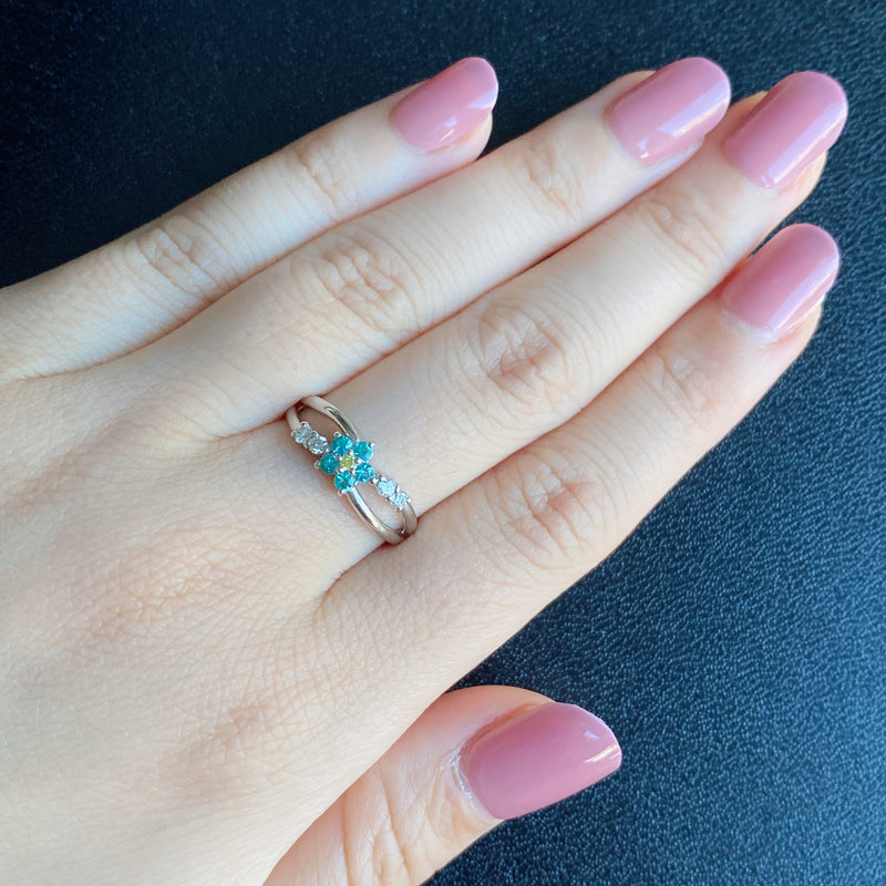 天然パライバトルマリン 天然イエローダイヤモンド フラワーリング