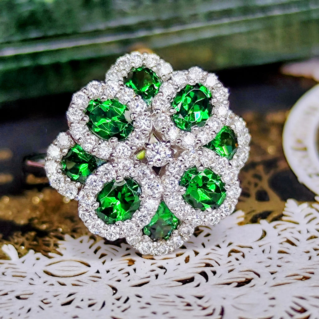 天然グリーンガーネット 1.60ct 天然ダイヤモンド プラチナリング