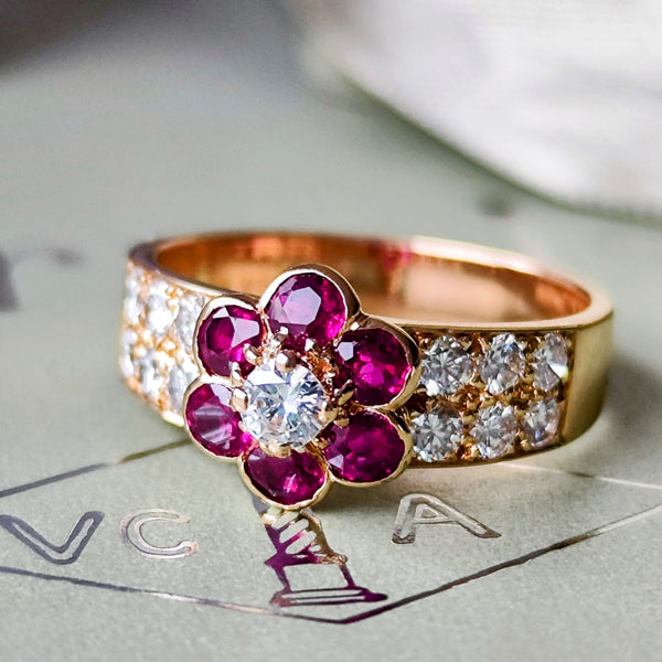 【Vintage Van Cleef & Arpels】ヴァンクリーフ&アーペル マデール ルビー ダイヤモンド フラワーリング