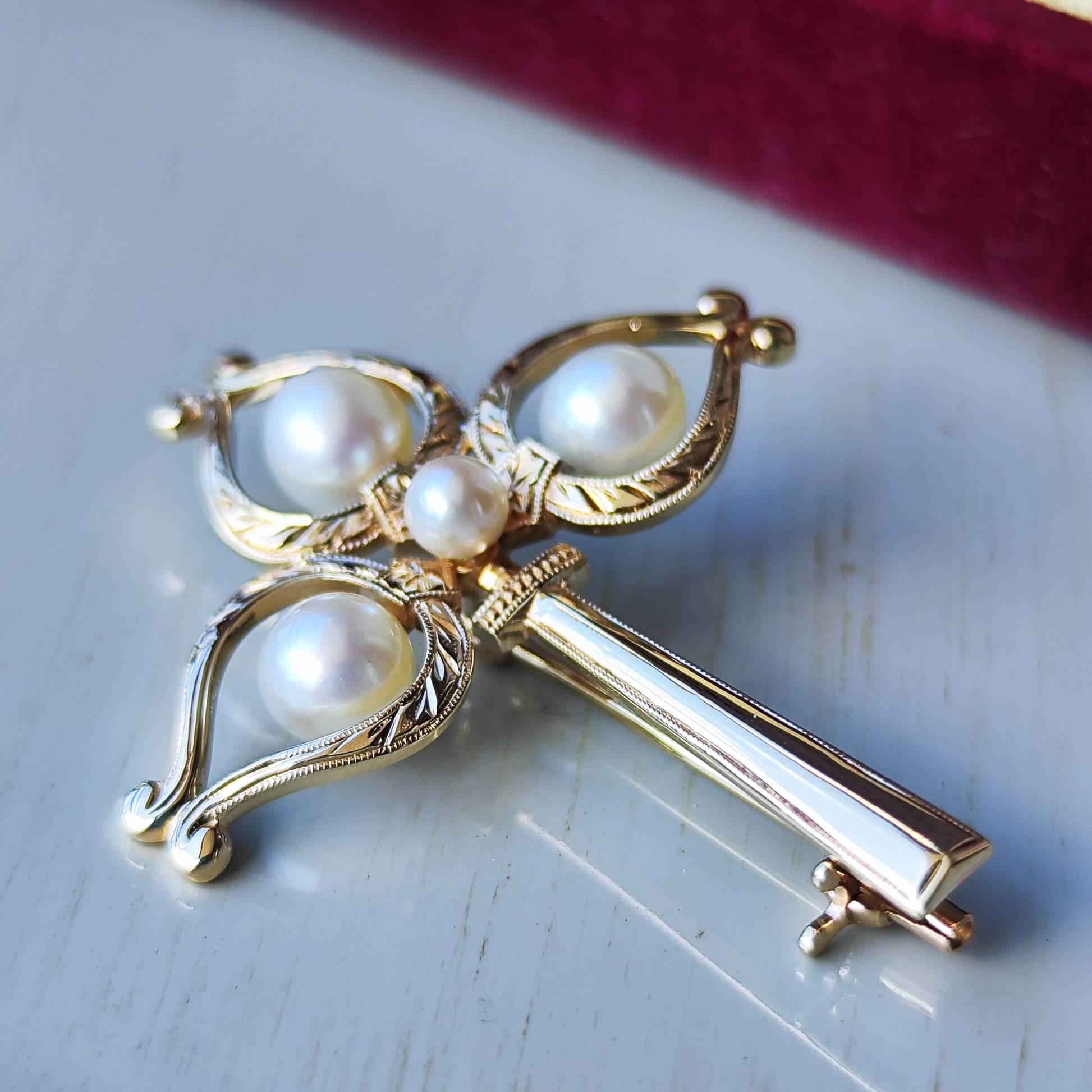 MIKIMOTO ミキモト あこや真珠 ヴィンテージブローチ 14金 アメリカからの里帰り品