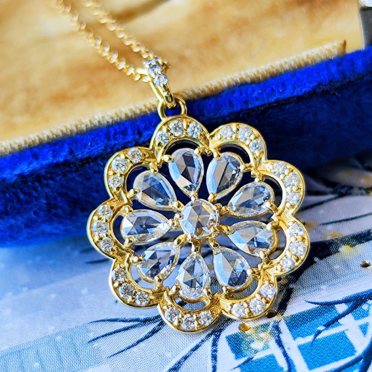 【ローズカット】天然ダイヤモンド 18金ネックレス