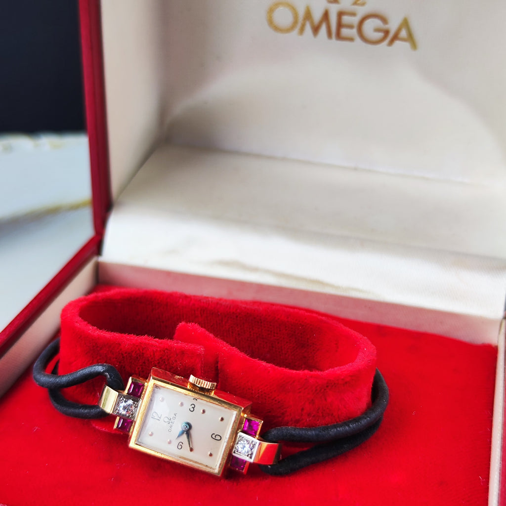 【OH済み】OMEGA オメガ 天然ダイヤモンド 合成ルビー 18金無垢時計