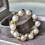 MIKIMOTO ミキモト リース型ブローチ あこや真珠 18金