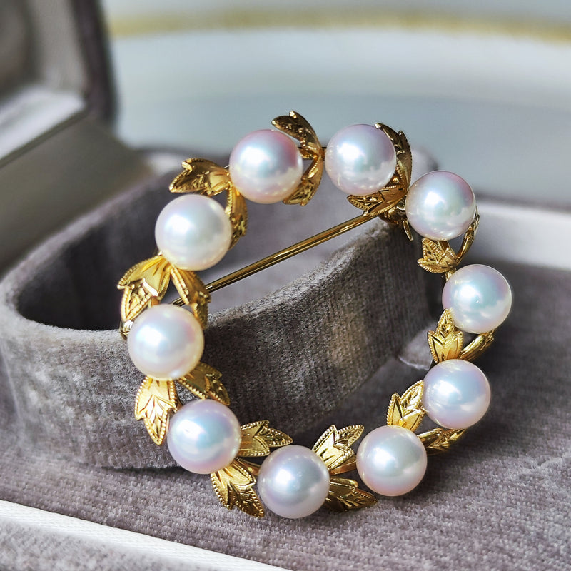 MIKIMOTO ミキモト リース型ブローチ あこや真珠 18金