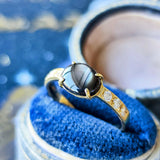 【魅惑の黒い宝石】天然ブラックスターサファイア 天然ダイヤモンド リング