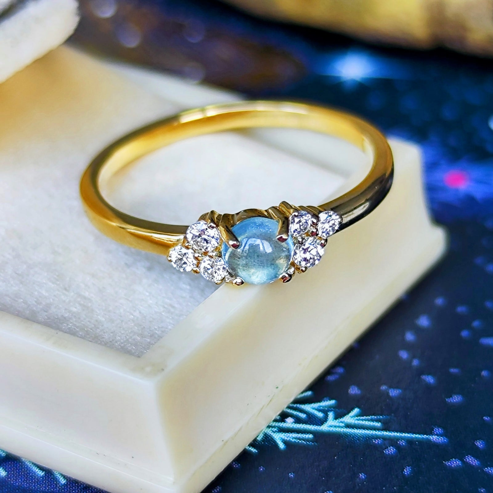天然アクアマリンキャッツアイ 天然ダイヤモンド 18金リング – Mico宝飾店